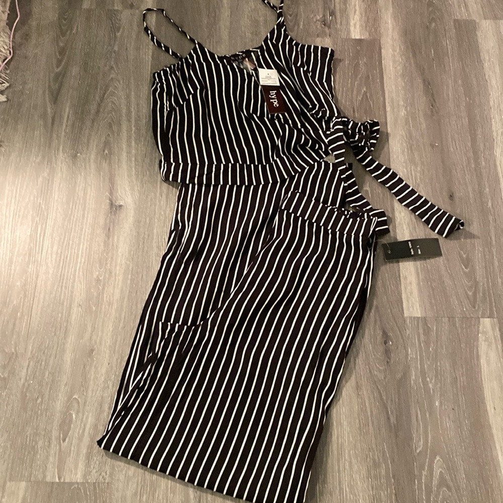 hype size L striped tank and highrise pant set